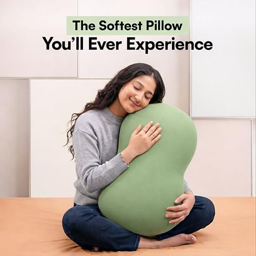 Image of Soft Cuddle Pillow, Breathable Material for Cooler Sleep, Ergonomic Bean Shape Neck Support Cushion, Stress-Free Relaxing Bedding for Side Sleeper, 23 X 14.9 X 3.8 Inch, Grey
