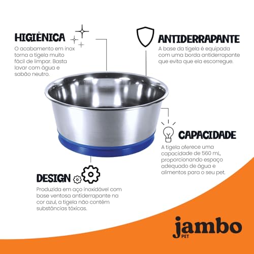 JAMBO PET Comedouro Em Aço Inox Para Cães E Gatos Antiderrapante, Lavável E Resistente À Ferrugem Ma