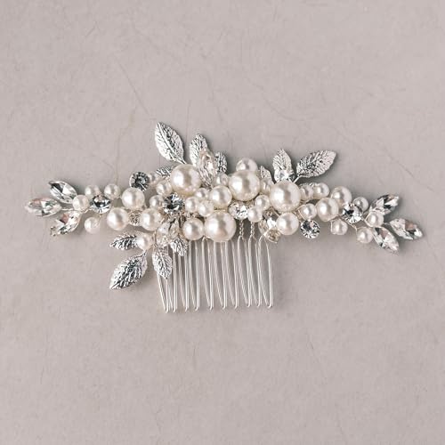 Peine para cabello de novia con perlas y cristales miniatura 1