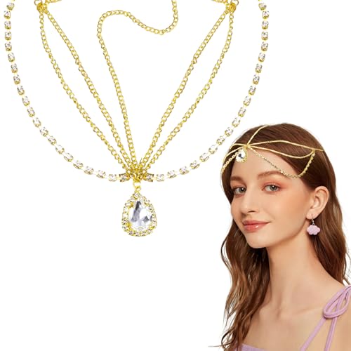 Chaîne de Tête Cristal Dorée pour Femme | Accessoire Cheveux Mariage Soirée | Bijoux Déesse Brillance | Tiare Chaîne Lumineuse | Élégant et Glamour
