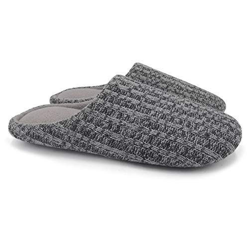 ofoot slippers polar fleece lined cable knit cashmere mens womens slippers indoor shoes memory foam anti-slip TPR outsole (Small / 5.5-6.5 B(M) US, Light Grey)