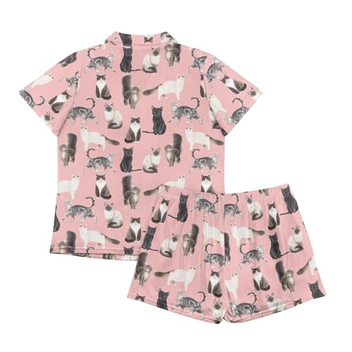 Image of Pjs Womens Short Sleeve Button Down Pajamas Set Two-Piece Nightwear with Pockets