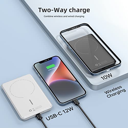 Imuto [2-Pack] Magnetic Wireless Power Bank 5000Mah Mag-Safe Battery Pack Ulrt Slim Mini Portable Charger With Usb C Port For Iphone 14/14 Pro/14 Pro Max 13/13 Pro/Mini/13 Pro Max/12/12 Pro/12 Promax #TOP2