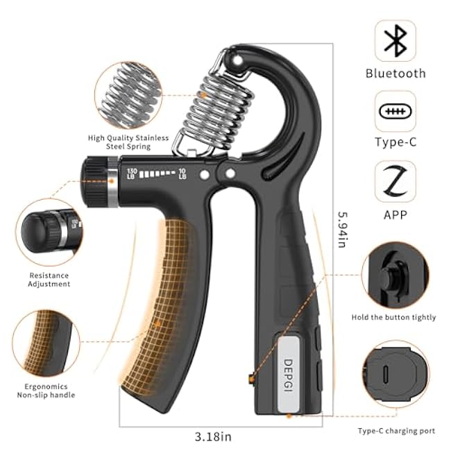 DEPGI Smart Grip Strength Trainer with App, Digital Hand Gripper with 10-130LB Resistance for Muscle Building & Injury Recovery£¨2 Pack)