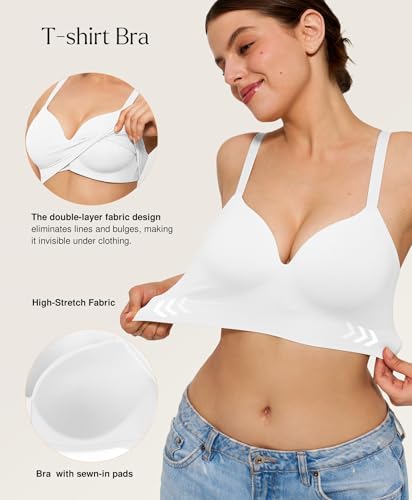 Image of Popilush Bras for Women No Underwire Seamless Wireless Support Bra Full Coverage Comfort T Shirt Bralette
