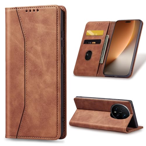 KIOTROUO Handyhülle für Honor Magic 8 Pro Hülle Klappbar Premium Lederhülle Flip Hülle Standfunktion Magnetische Kartenfächern Schutzhülle Kartenfach Klapphülle, Braun