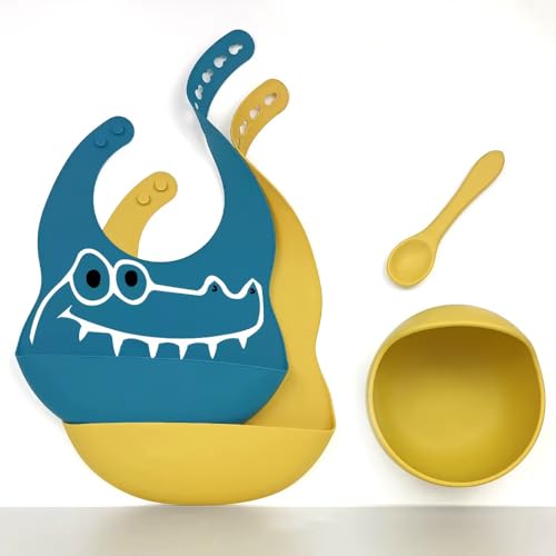 Waterproof Bib Toddler Silicone Baby Feeding Set with Bowl and Spoon2