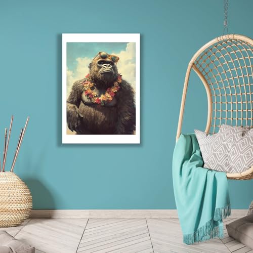 Impression d'art Gorilla Spiffing Prints, singe avec lei tropical - 6