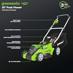 Alternative view of Greenworks 40V 16" Cordless Lawn Mower - 4.0Ah Battery, Push Button Start & Multi-Tool Compatible