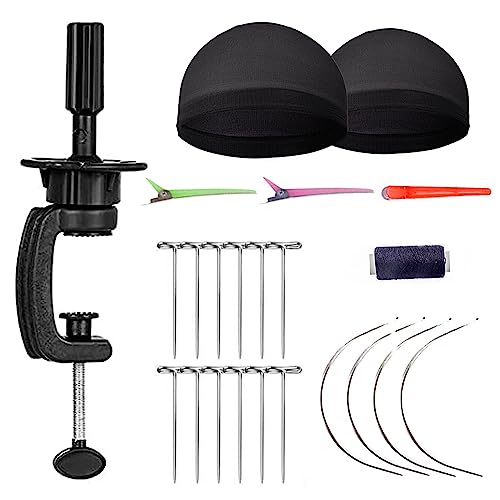 Gex 20"-24" Canvas Cork Wig Block Mannequin Head For Wig Making Drying Styling Display With Table C Clamp Stand Holder (Black 22") #TOP6