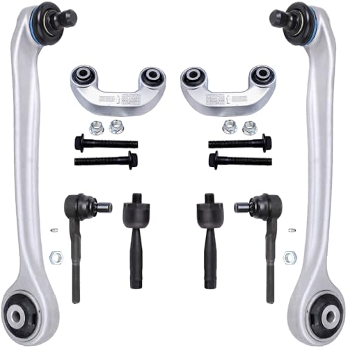 Image of Detroit Axle - Front End Control Arms Kit for 2002-2004 Audi A4 Quattro, 2 Upper Forward Control Arms with Ball Joint 2 Sway Bar Links 4 Outer Inner Tie Rods Replacement
