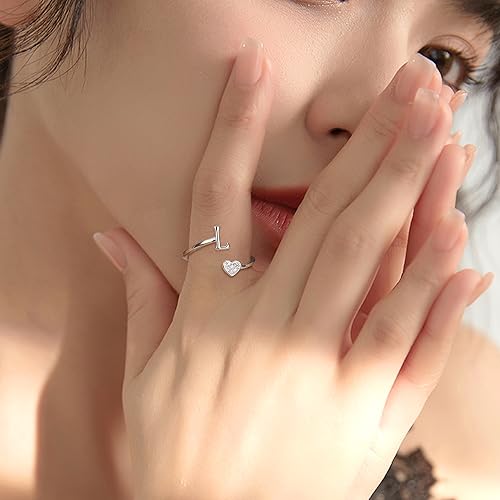 Bague argent 925 femme initiale cœur empilable anneaux réglables - 4