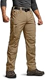 CQR Men's Flex Stretch Tactical Pants, Water Resistant Ripstop Cargo Pants, Lightweight EDC Outdoor Work Hiking Pants, Intense Cougar, 36W x 30L