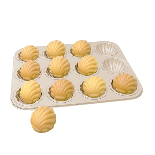 CANDeal Stampo Per Madeleine in Acciaio Al Carbonio Addensato, Stampo Per Madeleine Con Guscio Sferico Antiaderente Per Cottura Al Forno, Bakeware Madeline A 12 Cavità Per Cottura Domestica
