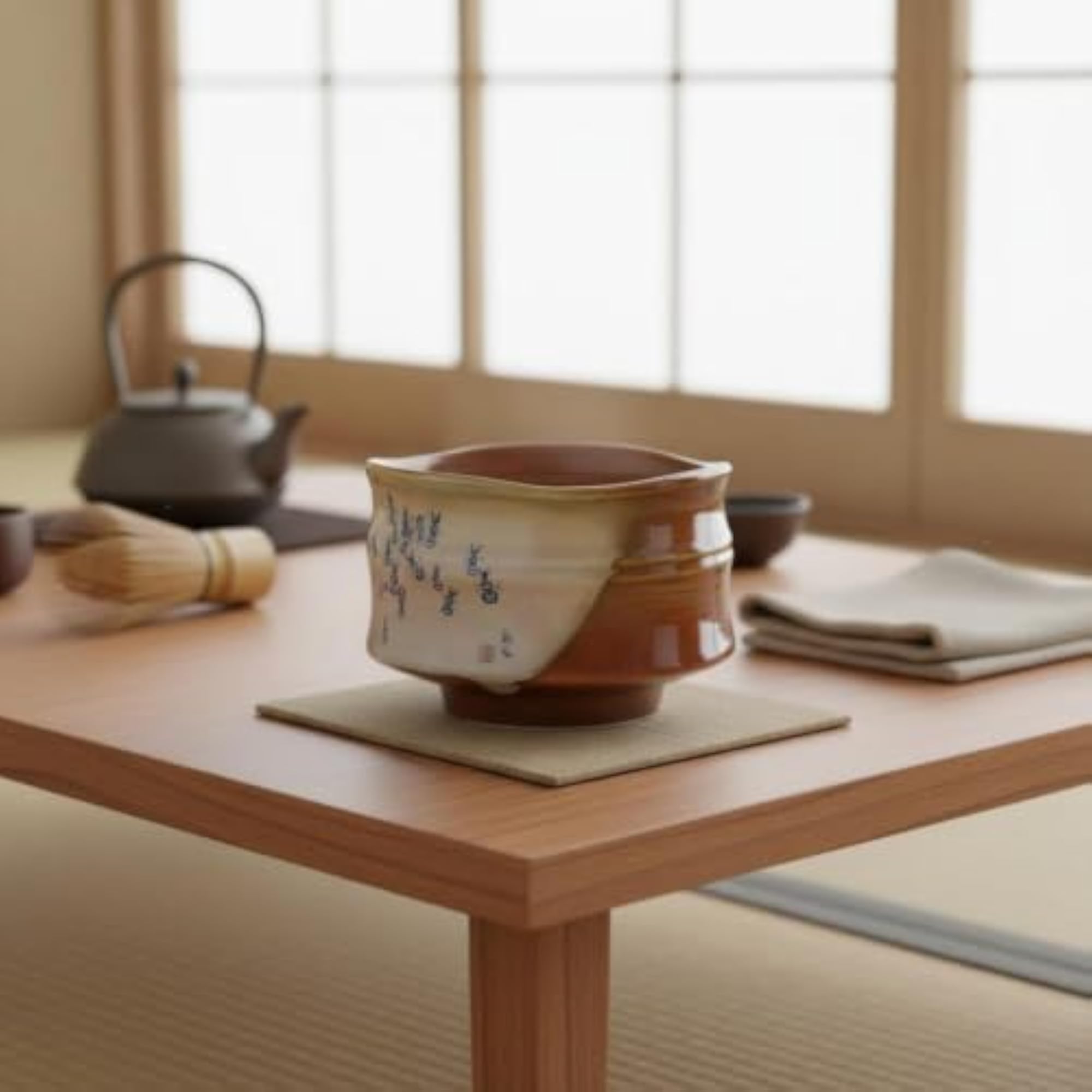 Bamboo Design Coarse Pottery Matcha Bowl