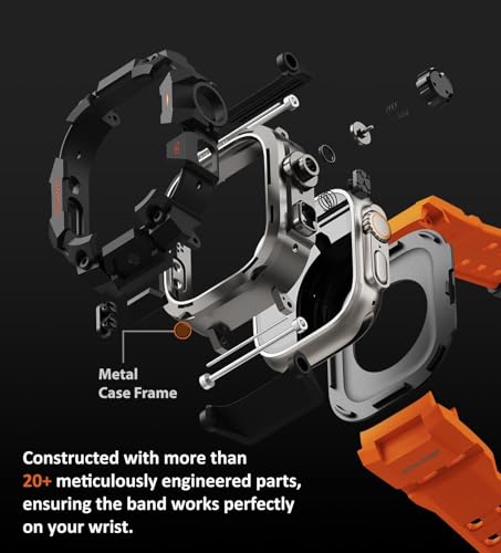 Image of ULTIMAL Rugged Case with Band for Apple Watch 49mm,Compatible with Apple Watch Ultra 3 /2 /1, Military Grade Shockproof Bumper Cover for iWatch Tactical Band Men (49mm,Orange)