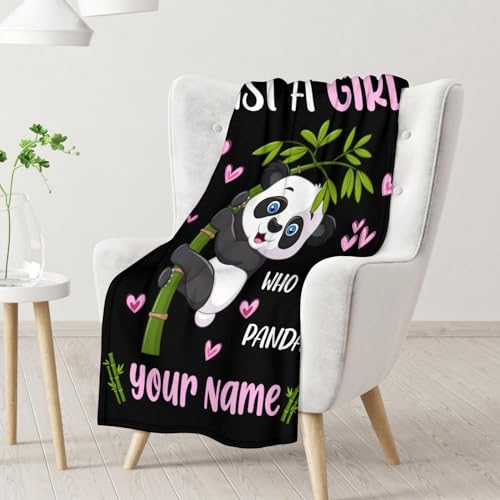 Mercuryelf Custom Panda Throw Blanket - Soft, Fuzzy & Warm - 60x80 Inches Flannel Blankets for Bed, Couch - Black Cute Throws Gift for Women