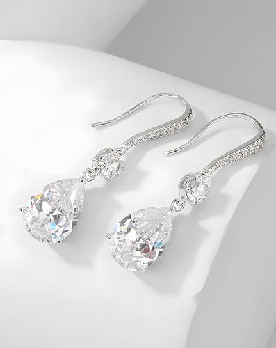 Drop Dangle Earrings for Women, Pear Cut Cubic Zirconia Long Teardrop Wedding Bridal Earrings, Silver Rose Gold Plated Copper Brass Micro Inlay CZ Gorgeous Plain Simple Fine Jewelry Gifts Box4