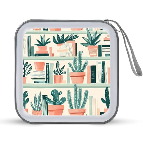 Succulents Potted Plants Books CD Case Plastic DVD Case Holder Wallet Disc Storage Organizer for Car Travel