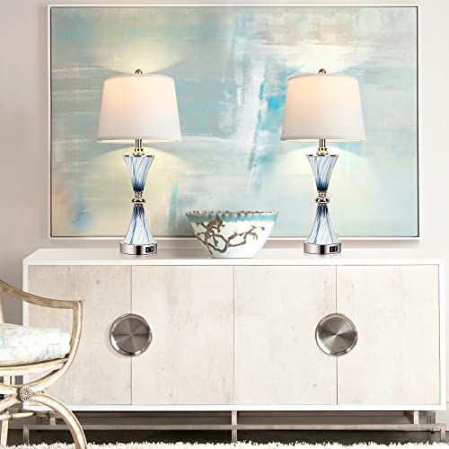 Set of 2 Blue Glass Table Lamps for Bedrooms with 2 USB ports 3-Way Dimmable Touch Coastal Bedside Lamps for Contemporary Style Modern Nightstand Lamps with 2 LED Bulbs for Home Lighting Decoration - Image 5