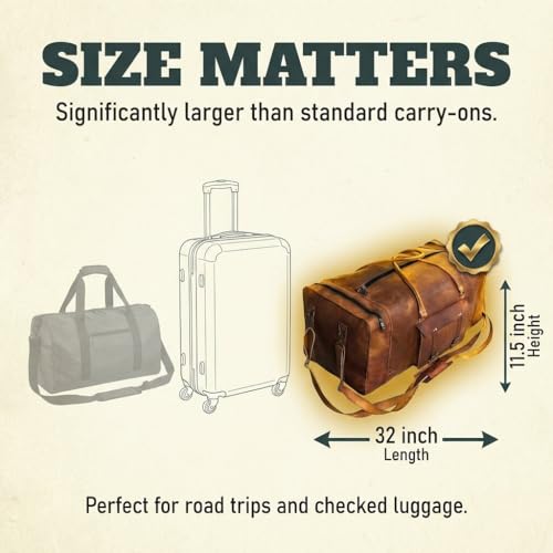 Large Leather 32 Inch Luggage Handmade Duffel Bag Carryall Weekender Travel Overnight Gym Sports Carry On For Men And Women (32 inch) by cuero - Image 3