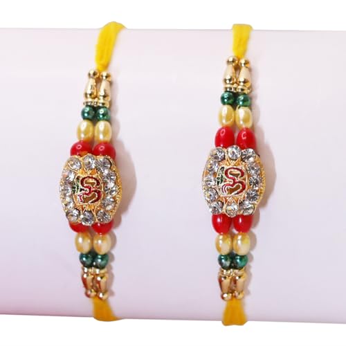 Image of Set of 2 OM Designer Rakhi Rakhi for Brother and Bhabhi Rakhi Bracelet Rakhi Thread Rakhee for Brother Raksha Bandhan Bracelet Bhaiya Bhabhi Rakhi