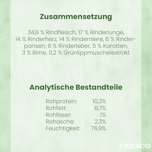 FRESCO Dog Barf Hundewurst schnittfest Rind 2x400g | Nassfutter für Hunde