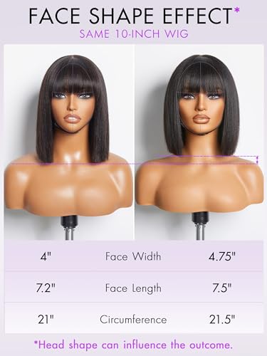 Luvme Hair 10 Inch Light Yaki Straight Bob Wig With Bangs Human Hair Realistic Hd Lace Short Black Bob Wigs thumb #3
