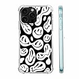 AOSSXIN Black White Smile Face Case for iPhone 16 Pro,Aesthetic Hippie Melting Funny Pattern,Soft TPU Bumper Case for iPhone 16 Pro