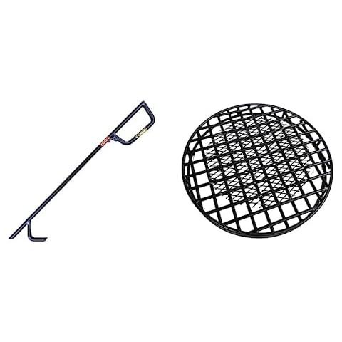 Walden Backyards Fire Pit Poker 30" & Fire Pit Grate Round Premium Heavy Duty Steel Grate with Ember Catcher 24" Cover