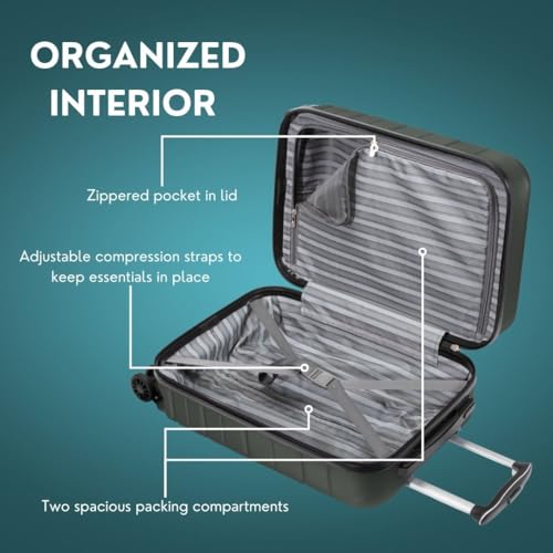 Skyway Epic 2.0 Hardside Lightweight and Durable ABS Shell Luggage, Spacious with 4-Wheel Spinners, Comfort Grip with Telescoping Handle, Men and Women, Thyme, 3-Piece Set (20,24, 28)4