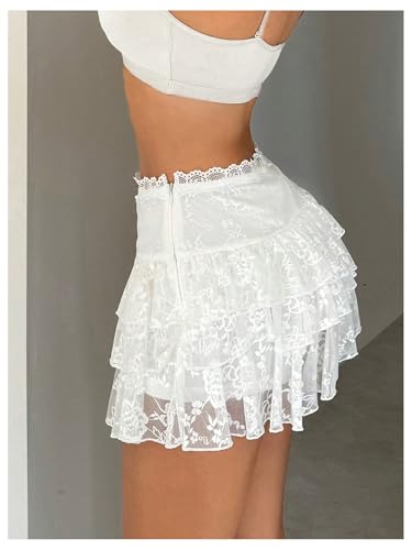 Women's Y2K Lace Ruffle Skirt Going Out Party Rave Club Date Night Mini Skirts3