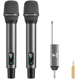 TONOR Mikrofon Kabellos, Wiederaufladbares Funkmikrofon Set, Metall, UHF, 2×20 Einstellbare Wireless Microphone für Kirche, Party, Hochzei, Hochzeit mit Einstellbarer Lautstärke, 80 m, TW520