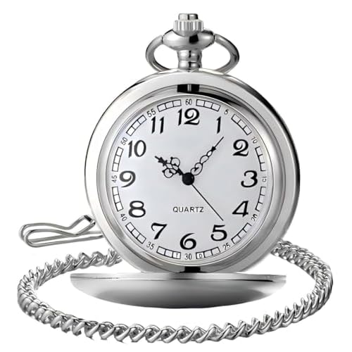 LYMFHCH Smooth Vintage Pocket Watch with Chain, Arabic Numerals Scale Mens Watch Christmas Graduation Birthday Gifts Fathers Day