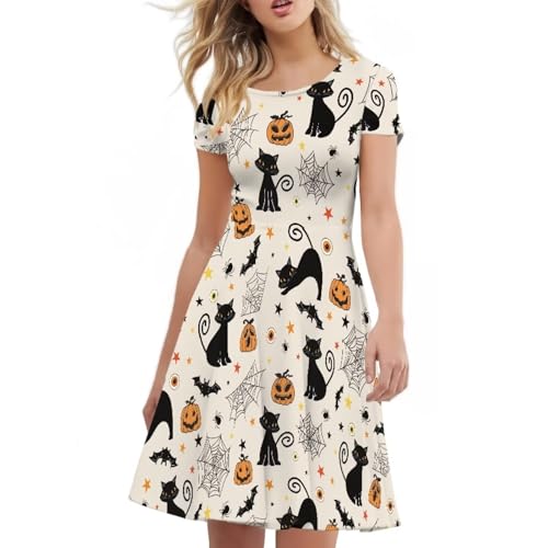 Image of POLERO Sunflower Dress for Women Floral Summer Dresses Short Sleeve Casual Sundresses Midi Dresses