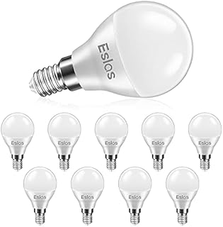 Eslas E14 LED Golf Ball Bulb 6W, G45 Small Edison Screw (SES) Light Bulb, Cool White 6000K, 600Lm 60W Incandescent Bulb Equivalent, P45 Globe Light Bulb CRI> 80+, Non-Dimmable, Pack of 10