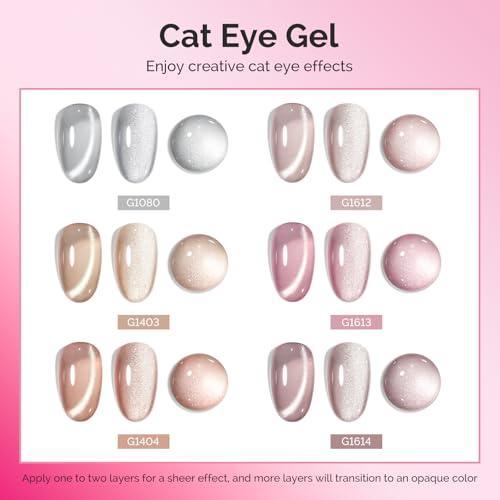 Image of MelodySusie Minimal Nude Pink Cat Eye Set Cat Eye Gel Nail Polish Set 6 Pcs, 0.26 Fl Oz Glitter Holographic Magnetic Nail Polish with Magnet, UV Nail Polish for Nail Art Manicure Salon DIY at Home