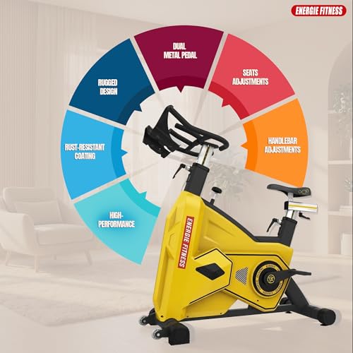 Image of Transformer Spinning Bike FB-5817 | 26kg Flywheel Indoor Exercise Cycle for Home & Gym, Adjustable Seat & Handlebars, Friction Resistance, Heavy-Duty 200kg User Capacity (Yellow)