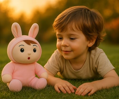 Image of Pink Bunny Baby Plush Toy for Kids Super Soft Stuffed Doll with Cute Character Face Bunny Ears Hood & Lying Body Perfect Birthday GiftBuddy Collectible Plush for Girls and Boys (30 cm)