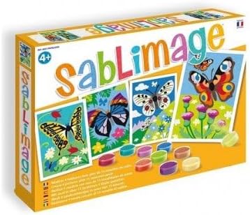 cavernedesjouets Butterfly Sandblaster Set with 4 Animal Paintings – Coloured Sand Creation Kit 16 Colours – Children's Creative Leisure Set with Tiger Card