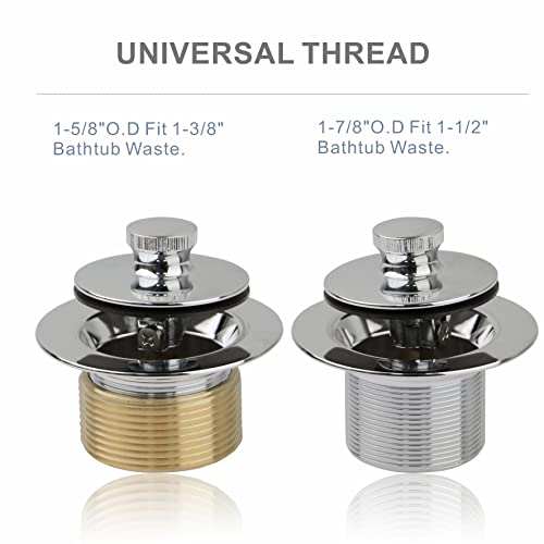 Chrome Tub Drain Lift &Turn Tub Trim Set With Two-Hole Overflow Faceplate Conversion Kit Assembly, Hidrop Bathtub Drain Replacement Trim Kit And Universal Fine/Coarse Thread, Chrome Plated #TOP2