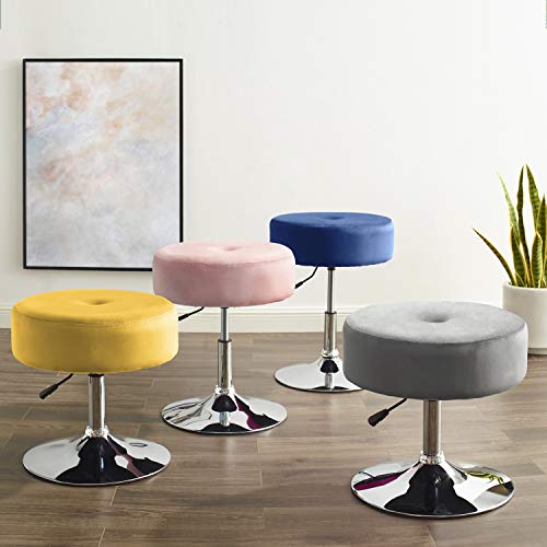 Art Leon Vanity Stool Large, Modern Velvet Upholstered Makeup Vanity Stool, Adjustable Height Swivel Stool with Metal Base Round Ottoman for Bathroom Bedroom Desk (Yellow) - Thumbnail 5