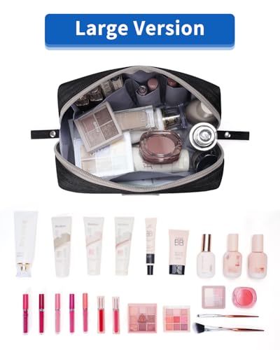 Narwey Makeup Bag Travel Cosmetic Bag Organizer Toiletry Bag Make Up Bags with Compartments for Women Girls (Large, Black)2