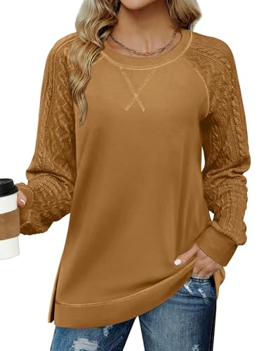 Zeagoo Womens Long Sleeve Shirts Lightweight Cable Knit Sleeve Shirts Trendy Fall Tunic Tops