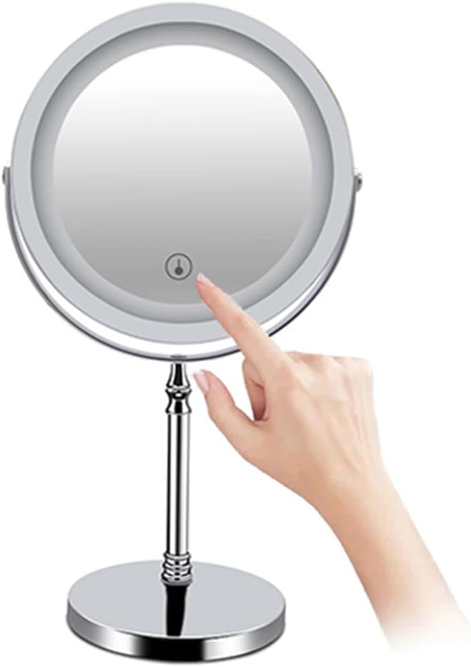 NUDITO Professional 8" LED Lighted Makeup Mirror. Double-Sided Cosmetic Round Mirror, Rechargeable and Brightness Adjustable, 1X/10X Magnifying Swivel Vanity Mirror with Touch Control, 360ยฐ Rotation