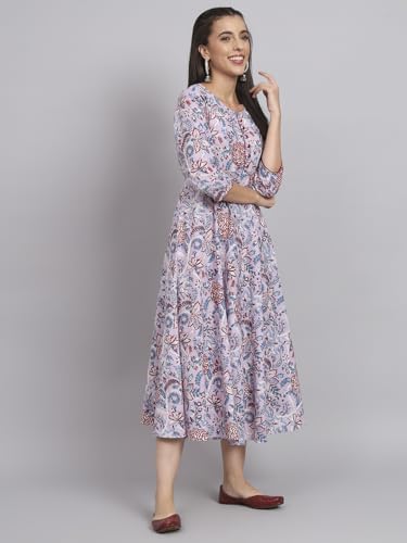 Image of Rapsodia Womens Cotton Green & Brown Floral Printed Flared Kurta