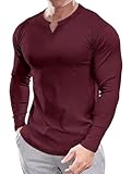 Picture of Muscle Cmdr Men's Slim Fit Muscle Shrit V Neck Casual T Shirts Long Sleeve Muscle Henley T-Shirt Stylish Business Top Red M