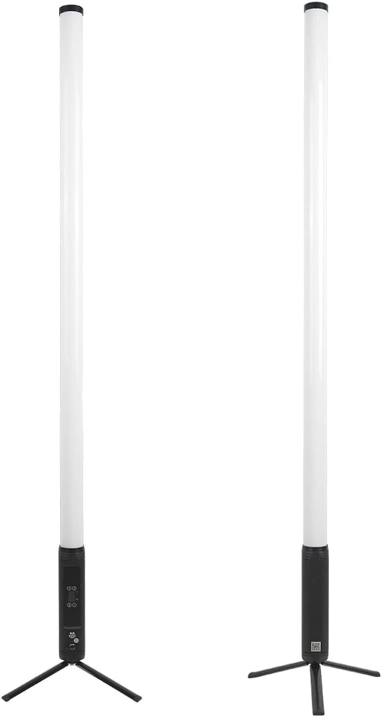 Diagram showing the components of the MOKA SFX 3D LED Pixel Tube Light, including menu buttons and a foldable floor stand.
