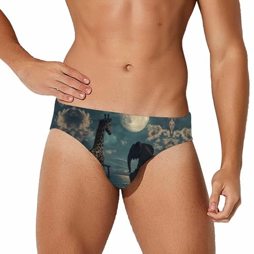 Giraffe Elephant Sea Moon Men's Swimsuit Bikini Briefs Swim Underwear Stretchy Swimwear