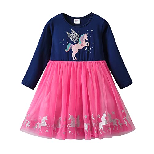 DXTON Girls Long Sleeves Dresses Party Winter Birthday Tutu Toddler Outfits LH2110